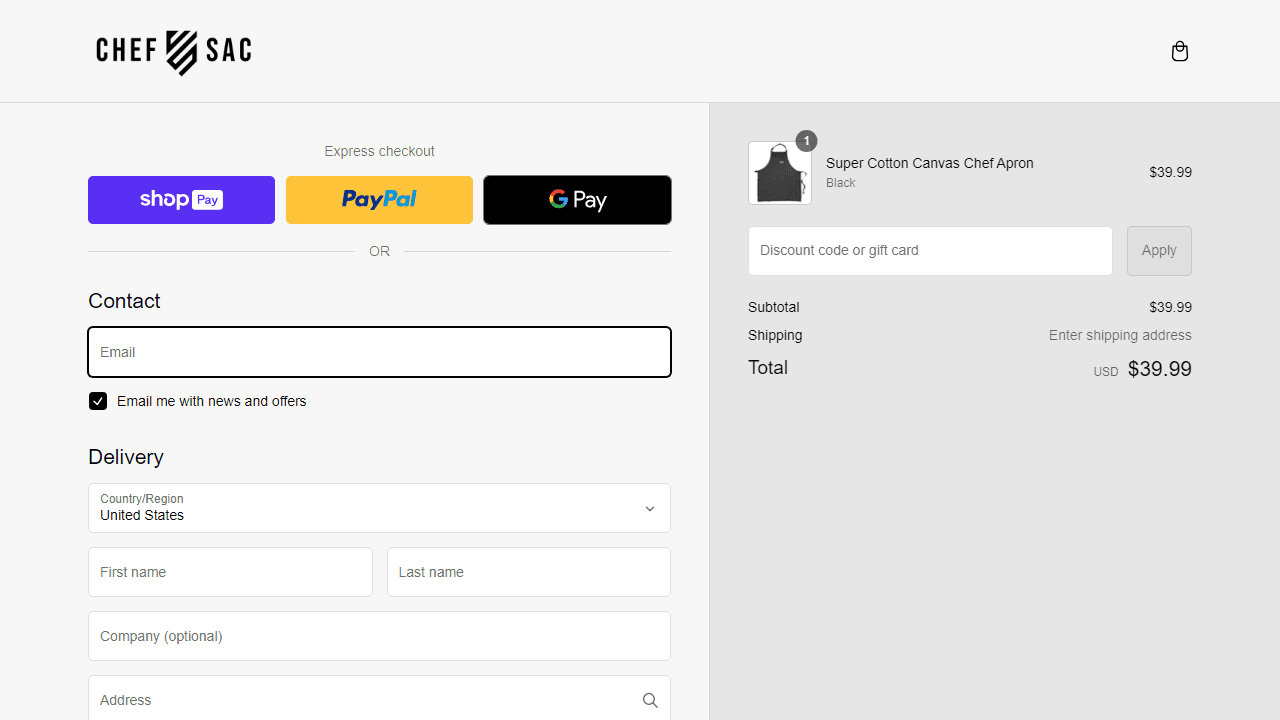 How to apply Chef Sac coupon code